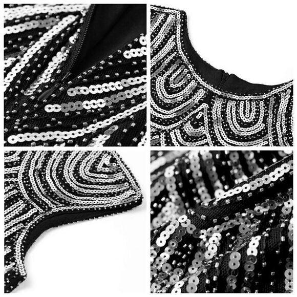 ✨ Flapper Great Gatsby Roaring 1920s Retro Tassel Fringe Silver Sequin Dress NEW - Picture 8 of 17